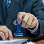 Hand stamping a document.