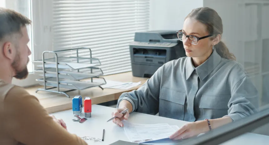 Woman checking papers